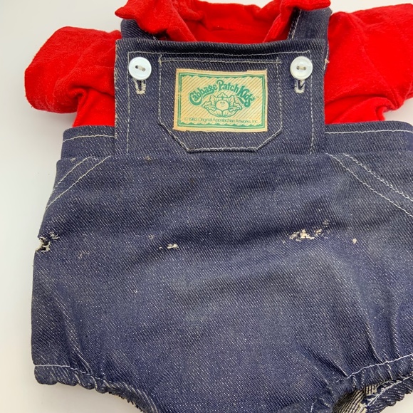 Vintage 1983 Cabbage Patch Kids Retro Denim Overalls with Red Shirt Outfit - Picture 3 of 16